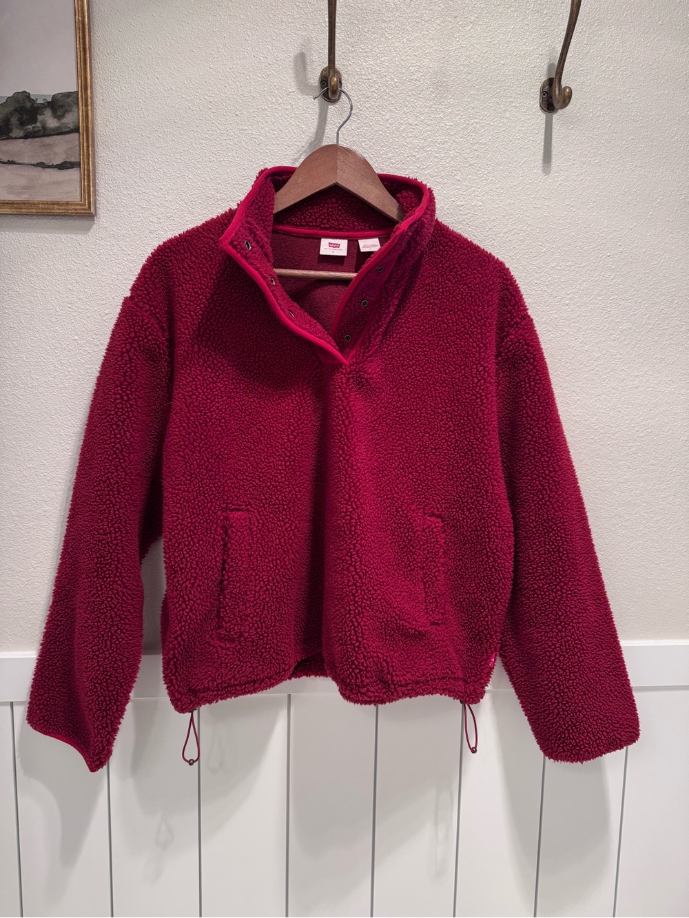Levi's Half Button Sherpa Lined Sweater in Deep Cherry Red